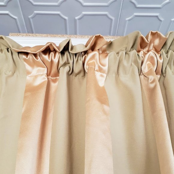 Country Curtain Panels (2) Light Gold Satin Stripe 99W x 84L Cotton Blend Lined - Picture 3 of 10